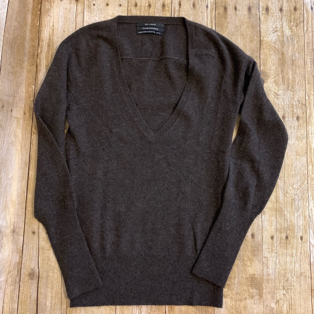 Brown Club Monaco Cashmere V-neck Sweater Sz XS